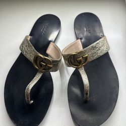 Gucci Double G Logo Leather Slides 