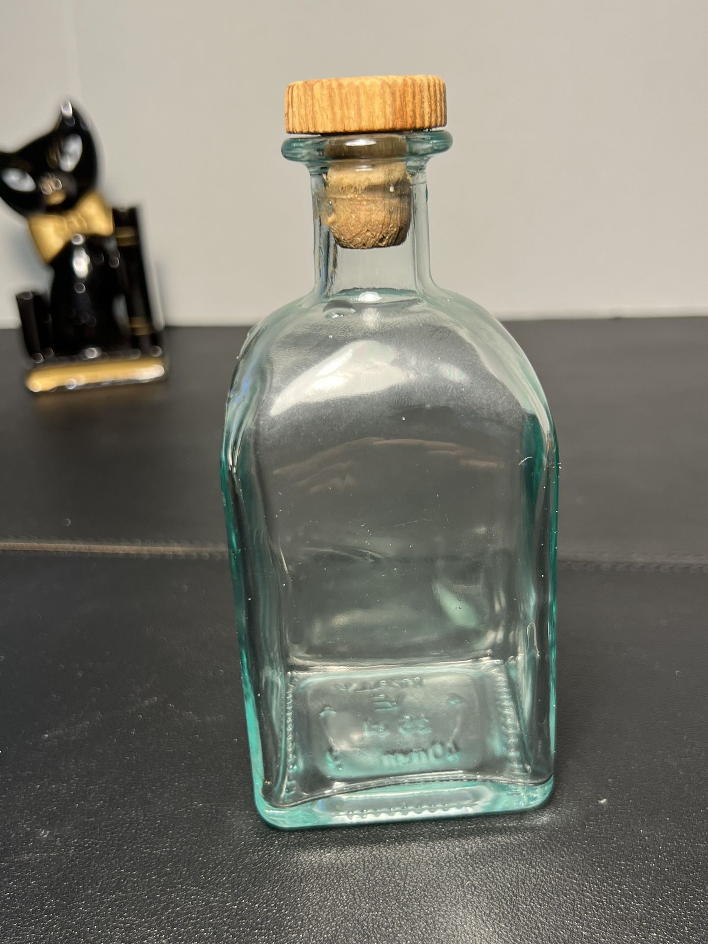 Vintage 1990s Light Blue Square Recycled Glass Bottle Cork Stopper, Italy, 5.75”
