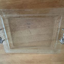 Glass Serving Tray with Metal Skull Handle