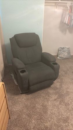 Gray Fabric Recliner Chair with Cup Holders