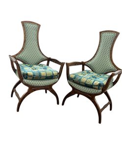 Pair of 1960’s-1970’s Hollywood Regency Klismos Style Upholstered Chair