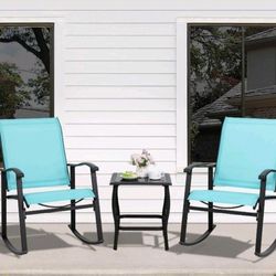 3 Pieces Bistro Rocking Chair Set with 1 coffee table