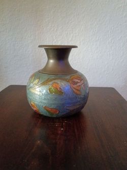 Brass and Enamel Floral Decorative Vase