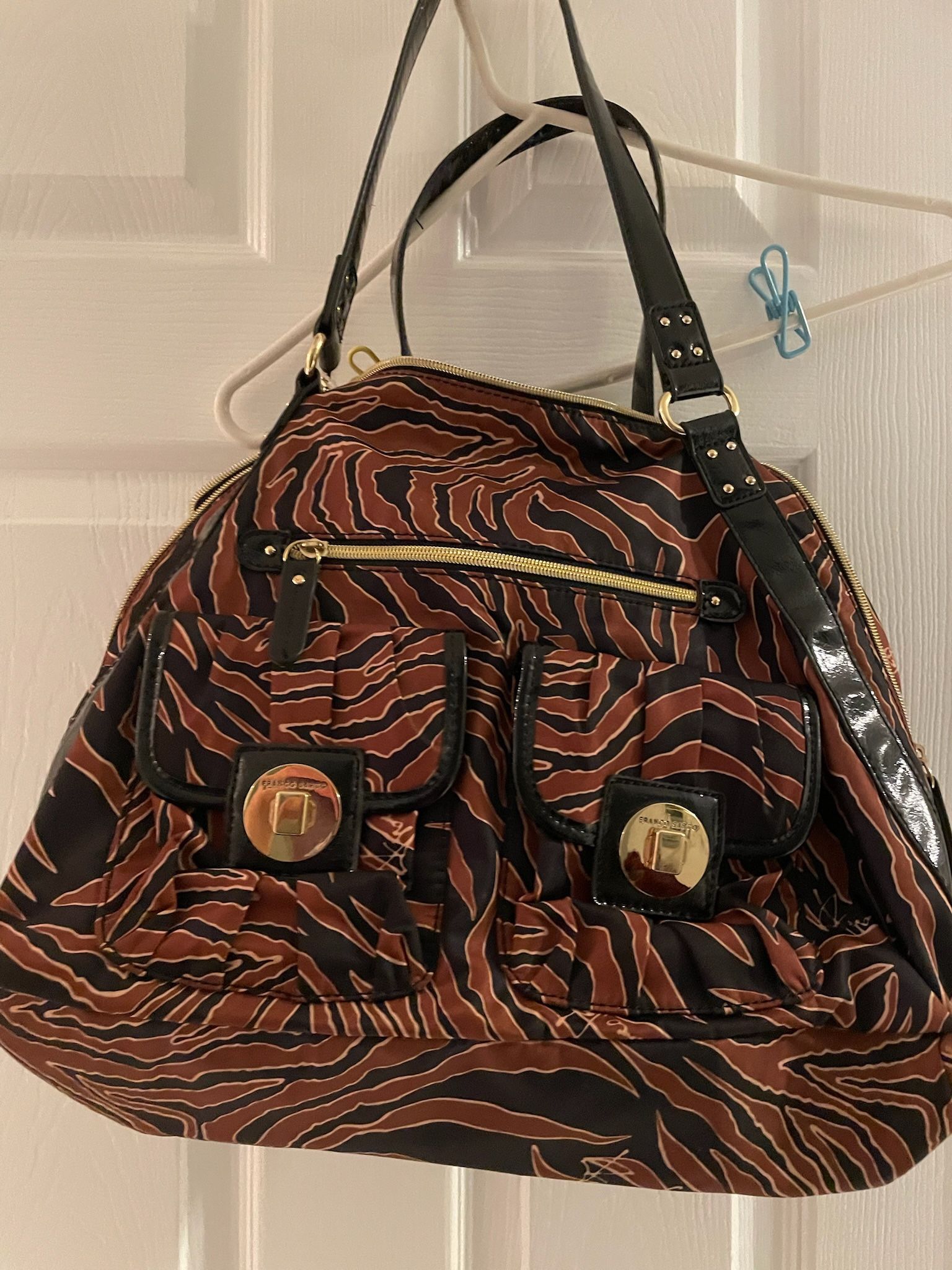 Ladies Franco Sarto Purse Black And Brown Animal Print Satchel purse bag