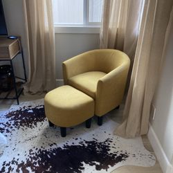 Yellow Accent Chair W Foot Stool - READ POST