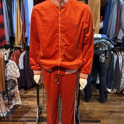 Barabas Jogger Suit Burnt Orange Velvet Reversible Jacket 
