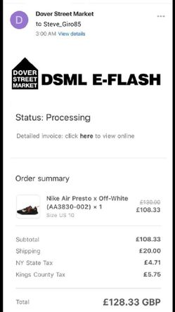 Off white sales presto receipt