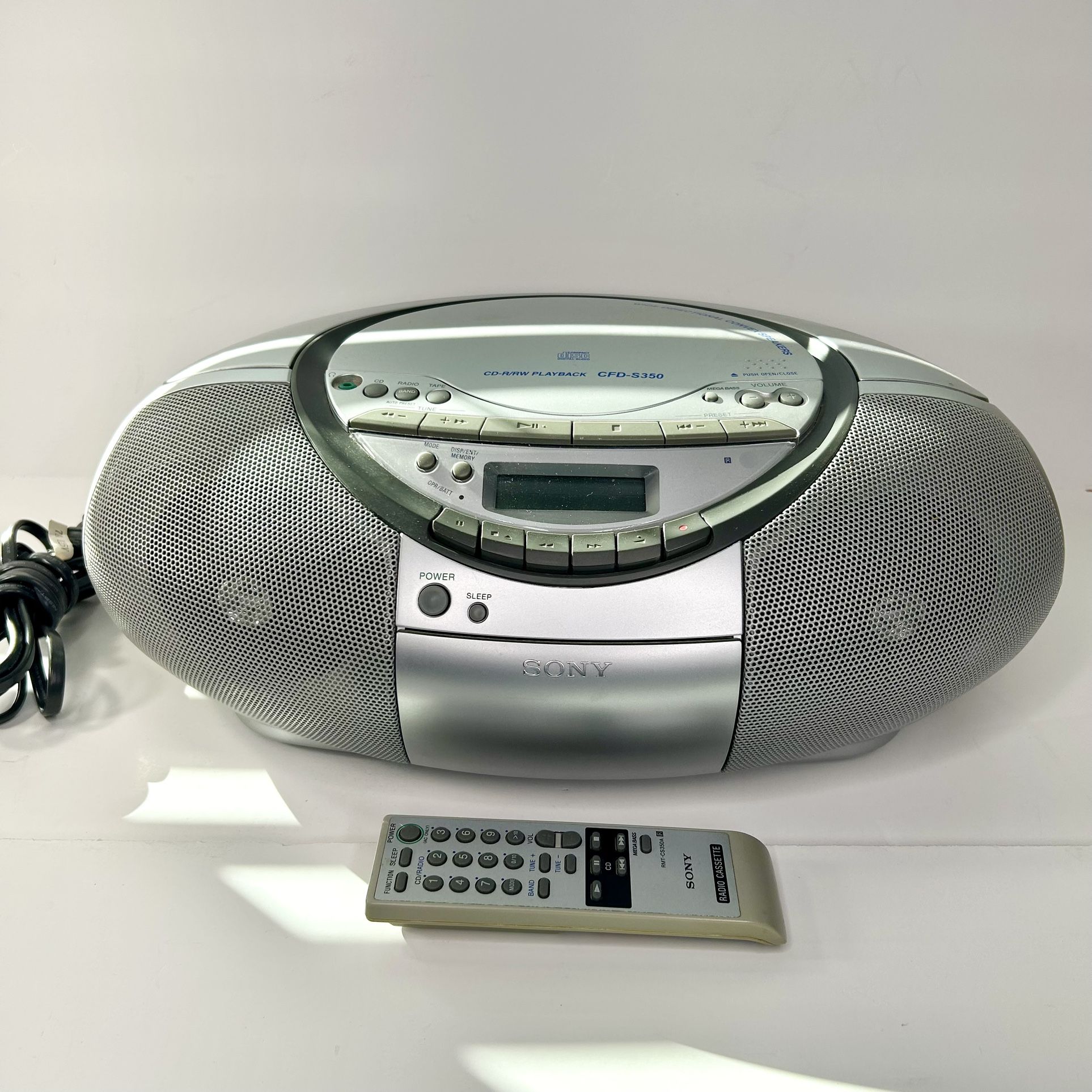 Sony CFD-S350 Portable AM/FM Radio & Cassette/CD Player Boombox w/Power Cord