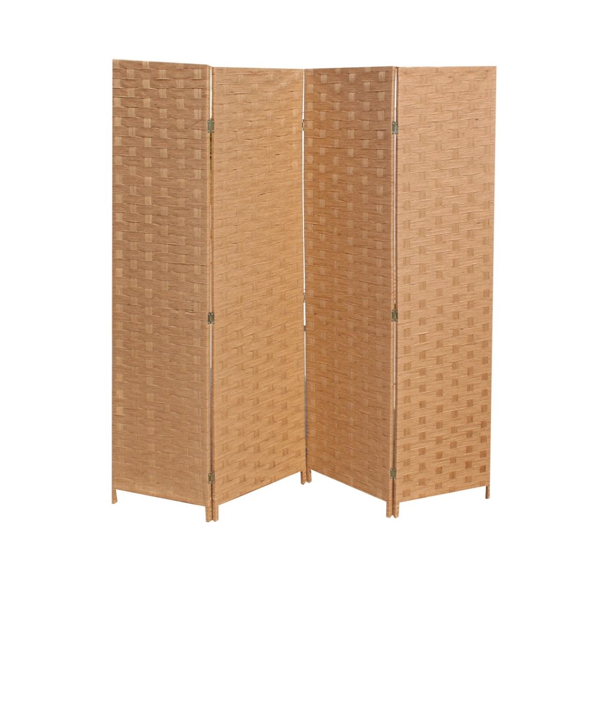 FDW Wood Mesh Woven Design 4 Panel Folding Wooden Screen Room Divider, Beige