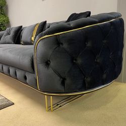 Rome Black Velvet Living Room Set / 2pc