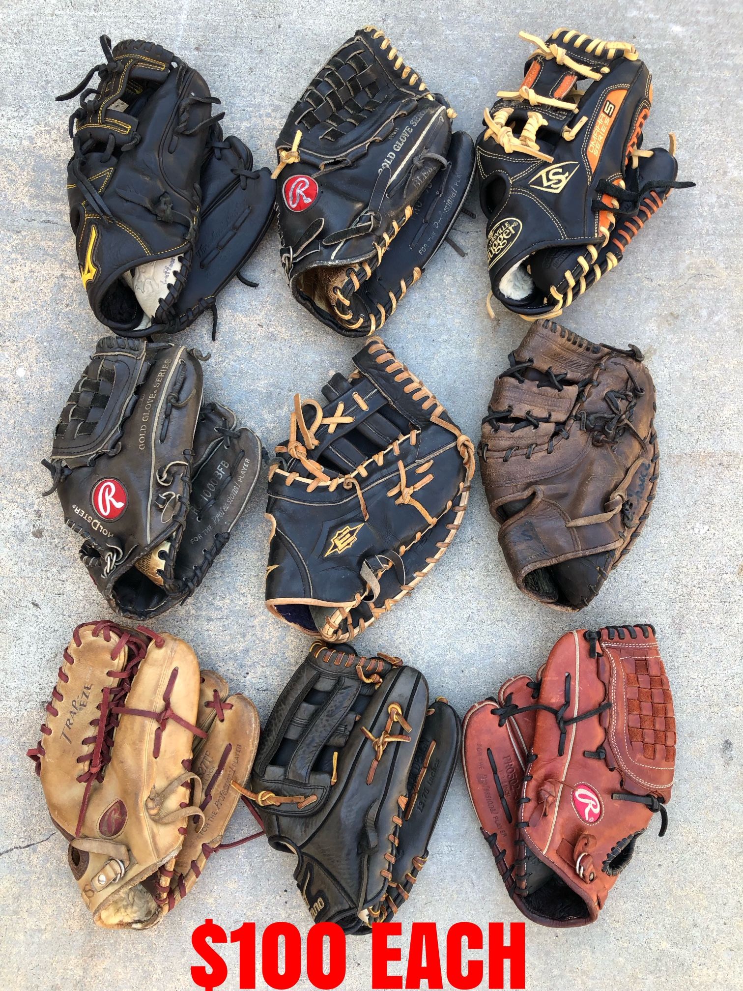 Baseball Gloves  Have More Baseball And Softball Equipment Available On My Profile Page $100 each firm