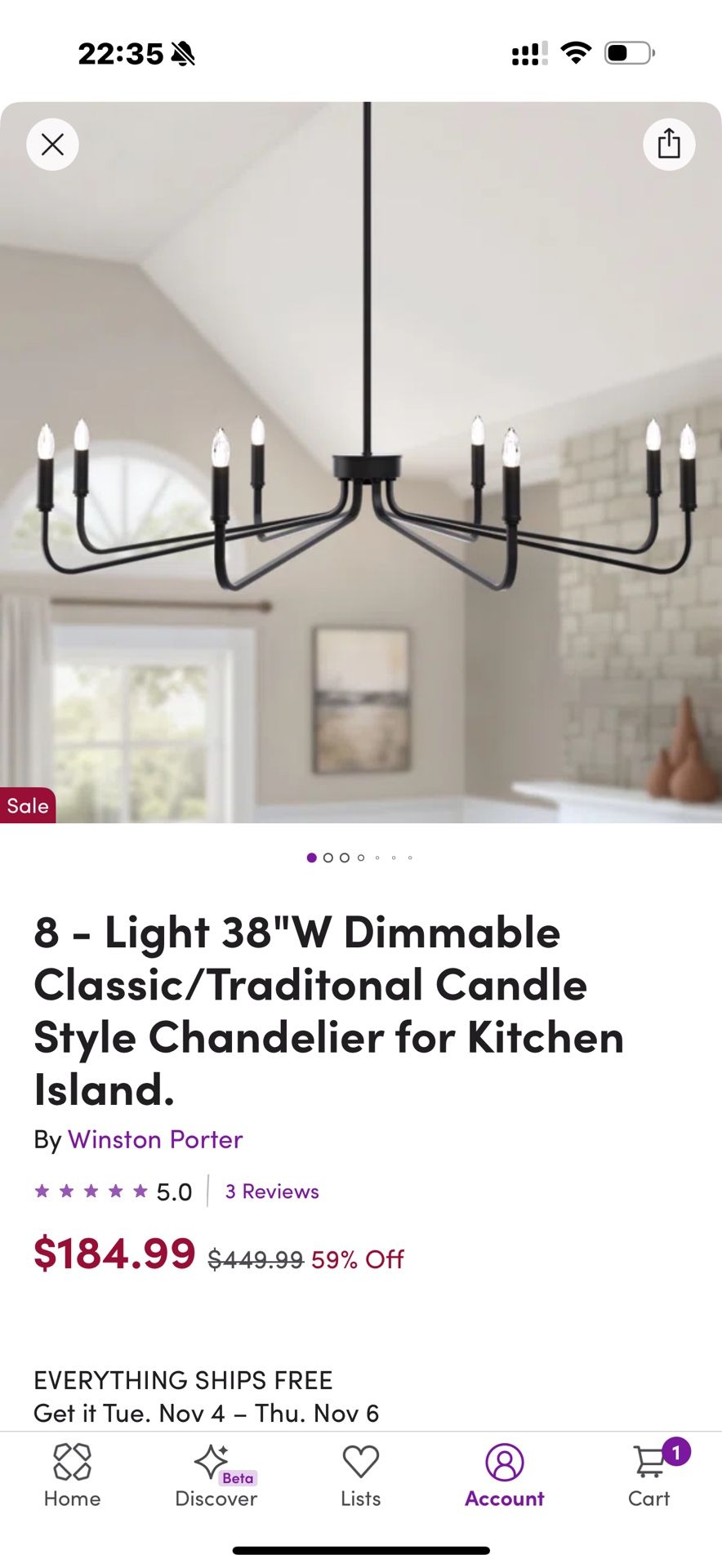 Brand New 8-Light Black Candle-Style Chandelier