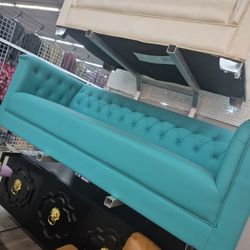 Playful Turquoise Wide Sofa - New Furniture 