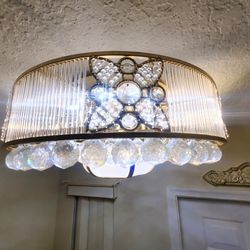 Stunning Large Crystal Flush Mount Chandelier with Remote Control
