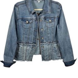 Tribal Jeans Jacket Womens Small Denim Jean Jacket Streetwear Light Blue Raw Hem