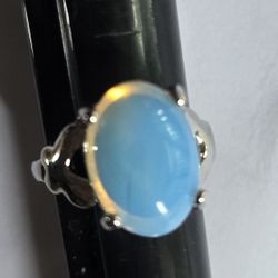 MOONSTONE  QUALITY  TITANIUM  SILVER  NEW  SIZE  5  PRONG SET POLISHED RING