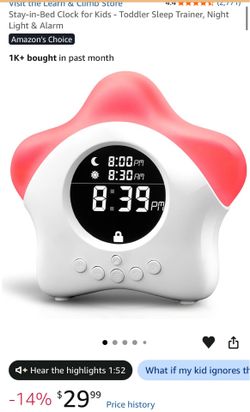 Stay in bed clock for kids  Toddler sleep trainer  Night light and alarm
