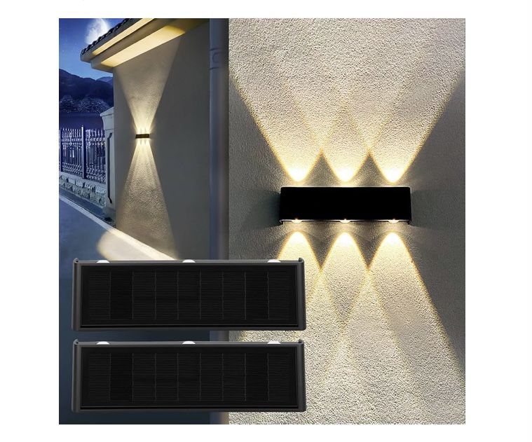 Solar Lights Outdoor Waterproof 3000K Warm Aluminum Up and Down Wall Sconce Dusk to Dawn 2PACK for Outside, Fence, Yard, Christmas Decorative Lighting