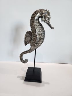Decorative Seahorse Sculpture on Stand Coastal Nautical Home Decor