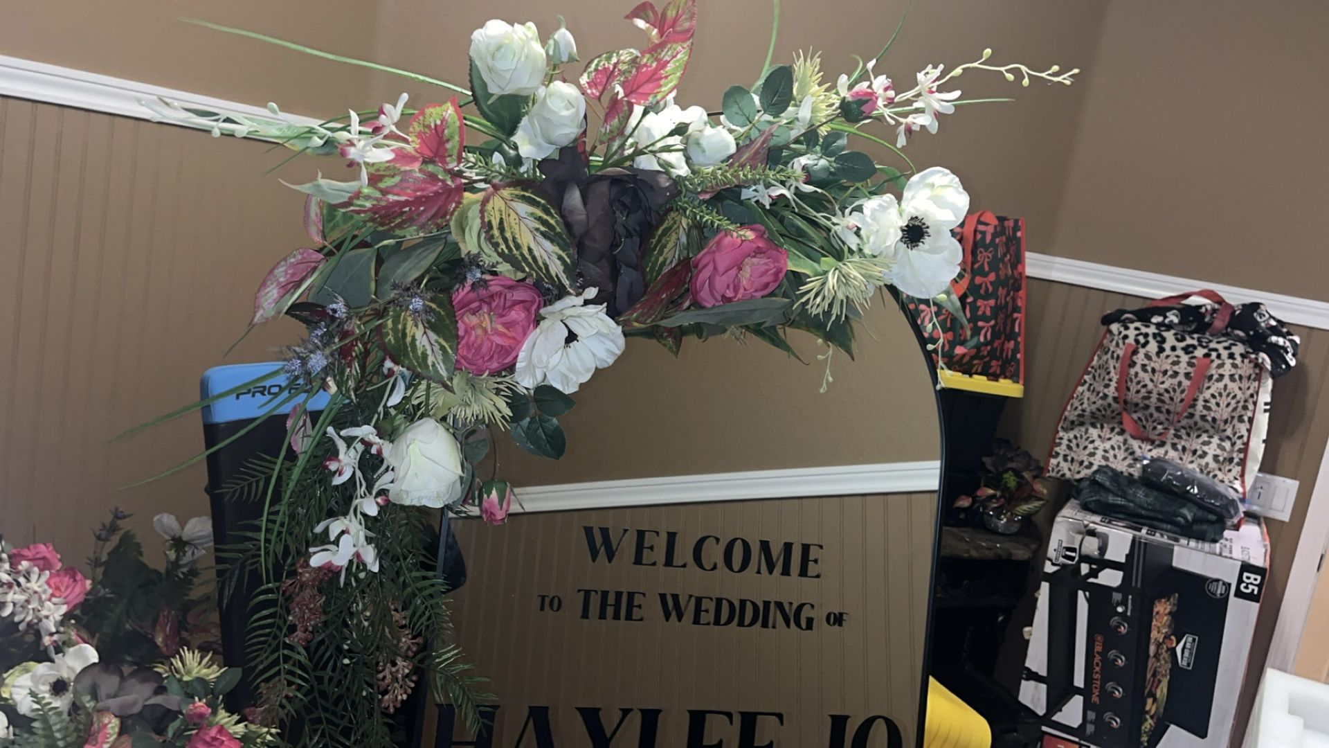 Silk floral arrangements for mirror