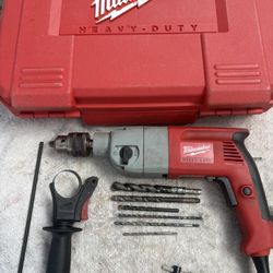 MILWAUKEE Heavy Duty 1/2” Dual Speed Reversing Hammer Drill-5378-20 -7.5A, Clean, Bits, Depth/Handle, Key, Hard Case