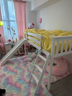 Twin Loft Bed with Slide & Ladder – White – Like New