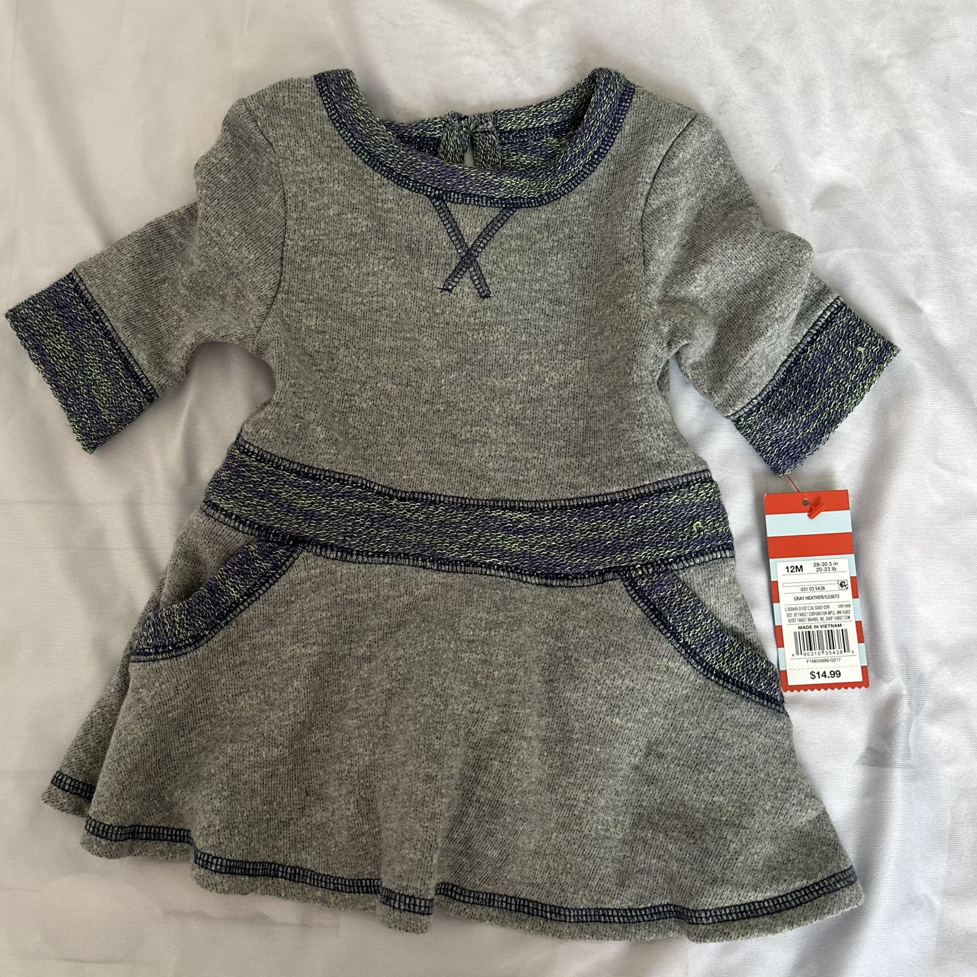 GRAY 12 MONTH 9-12 MONTH DRESS NEW WITH TAGS NWT