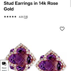 EFFY Lavender Rose: 14kt Rose Gold &Genuine Diamond & Amethyst Earrings