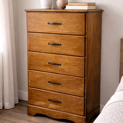Solid Wood 5-Drawer Tall Dresser – Great Storage (Vintage Style)