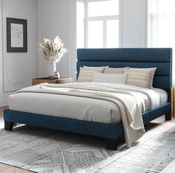 Allewie Full Size Platform Bed Frame with Fabric Upholstered Headboard and Wooden Slats Support 🌱