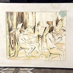 Original painting by Ethel Luce, scene of musicians.