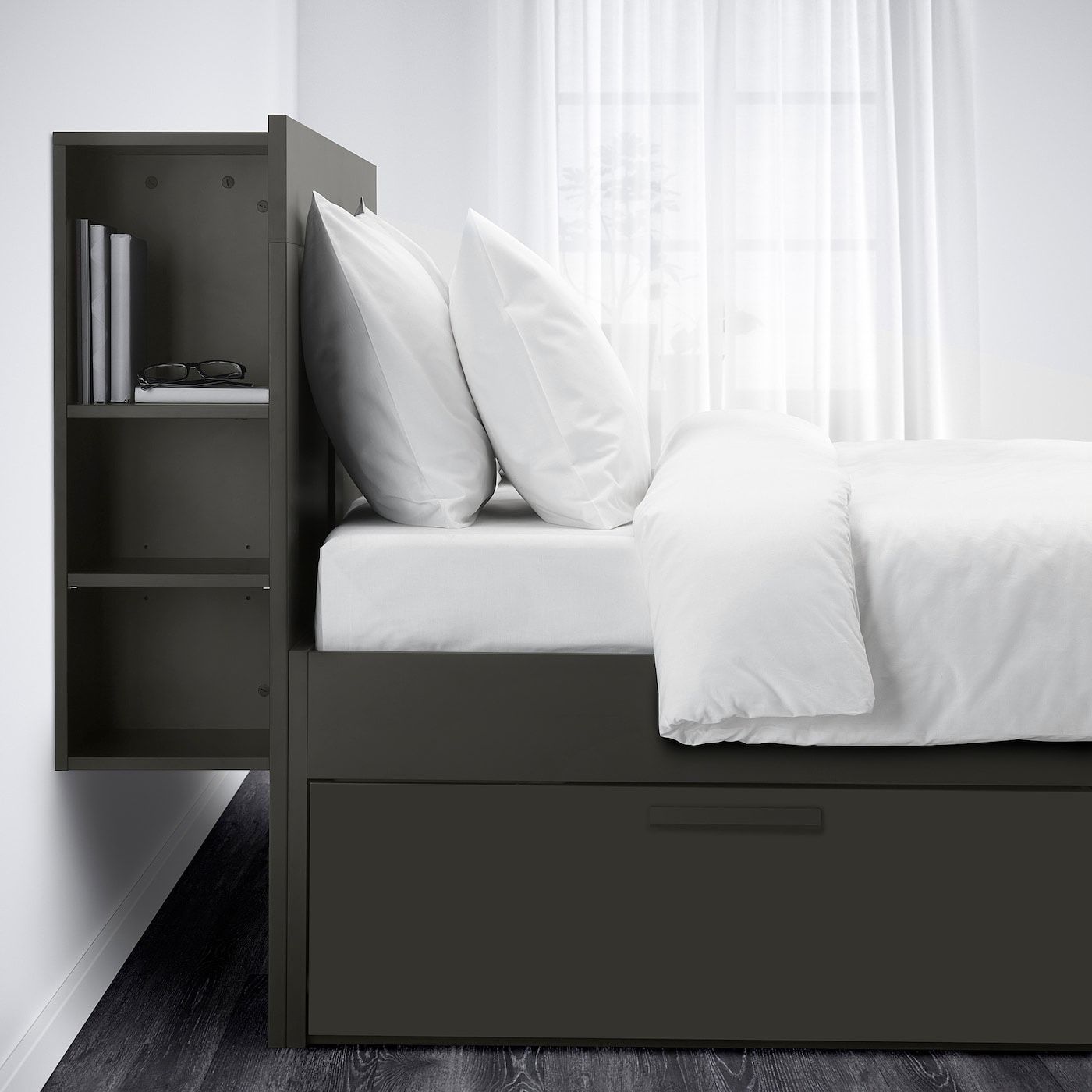 IKEA Brimnes Bed Frame w/storage & headboard, Queen, Black