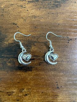 Silver Moon Heart dangle earrings