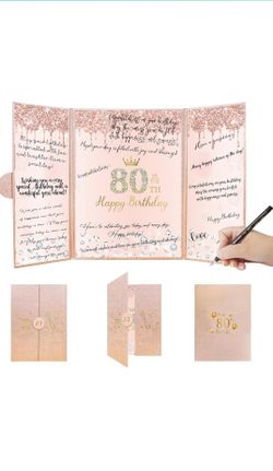 Rose Gold 80th Birthday Party Decorations,Creative 80th Birthday Guest Book Alternative Decorations for Women Pink Cheers to 80 Years Present 80 Birth