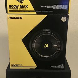 New 10” Inch Kicker Comp C 500 Watts Max Subwoofer + Kicker 800 Watts Max Monoblock Bass Amplifier + Speaker Box {No Credit Easy Financing} 🔊🔥