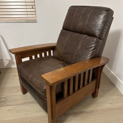 Leather Recliner With Wooden Armrests
