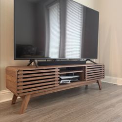 Mid-Century Modern Walnut TV Stand – Sliding Doors