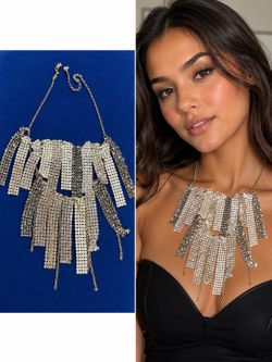Swarovski Necklace Silver Tone 42cm Double Chain Formal Party Jewelry Used