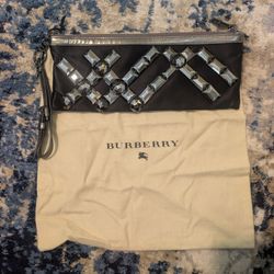 Burberry Gunmetal Embroided Rare Clutch 