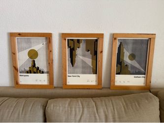 Minimalist Superhero Posters with Raw Wooden Frame