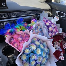 Real Rainbow Rose Bouquets 