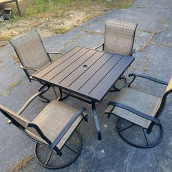 5 PCs Outdoor Furniture Set, Squar Patio Table With 4 Swivel Chairs