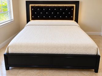 Black King Bed Frame with LED Headboard