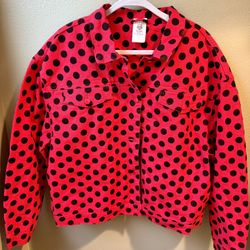 Disney Women’s Jacket XL Red Minnie Mouse Polka Dot Denim