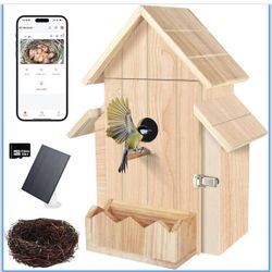 Bird House with Camera, 1080p HD Bird Houses for Outside with Nest Auto Capture Photo & Video, Smart Bird House with Camera Solar Powered 2.4G WiFi & 