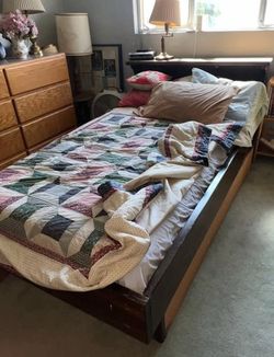 Wood Twin Bed frame w/ bookcase headboard and mattress