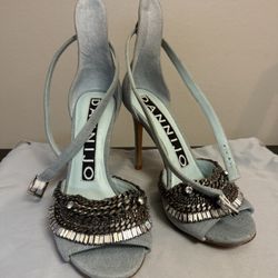 Dannijo “Rina” Embellished Denim Heels – Size 6 – Crystal Chain Sandals – Rare D