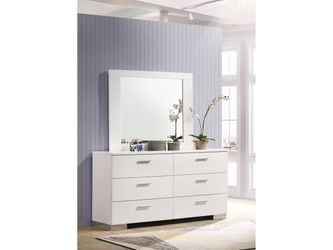 Felicity White High Gloss 6-drawer Wood Dresser with Mirror