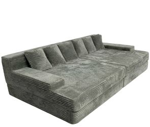Oversized Grey Corduroy Modular Pit Sofa