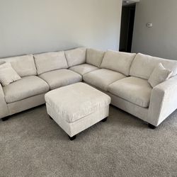 Corduroy Sectional Sofa With Ottoman